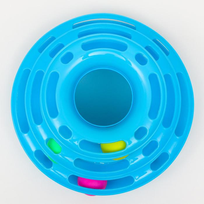 Игровой комплекс "Пижон" для кошек с 3 шариками, 24,5 х 24,5 х 13 см, голубой