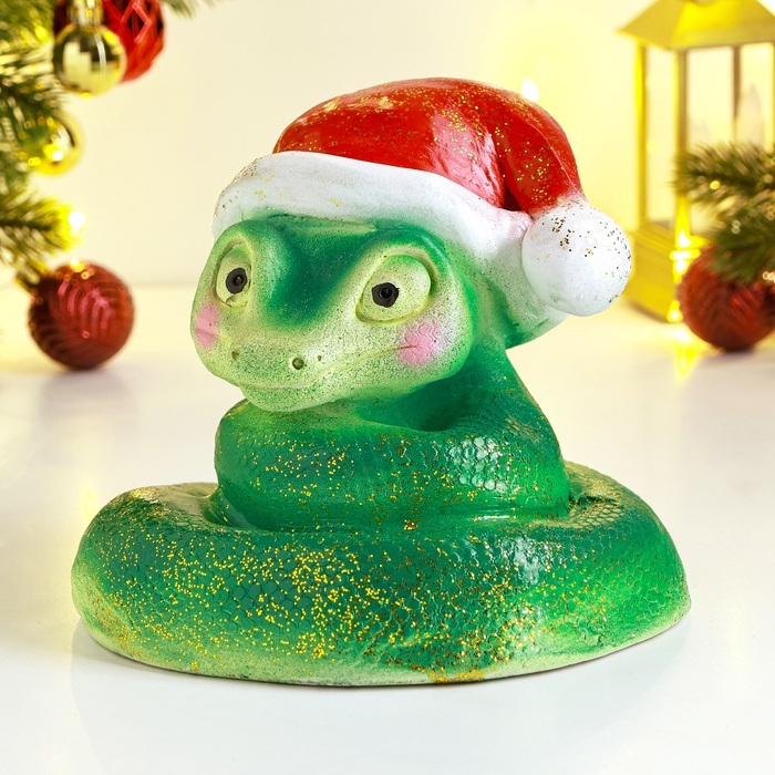 Новый год. Символ 2025. Копилка "Змея в колпаке" 17х14х15см, цветная