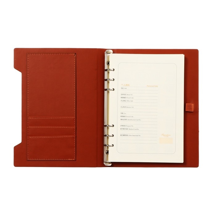 Органайзер на кольцах, формат А5, 90 листов, линия, обложка кожзам МИКС, с резинкой для ручки