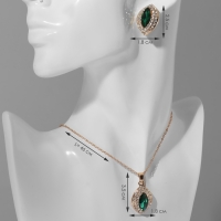 Гарнитур 2 предмета: серьги, кулон &laquo;Эдель&raquo; трио миндаль, цвет изумрудно-белый в золоте, 50 см