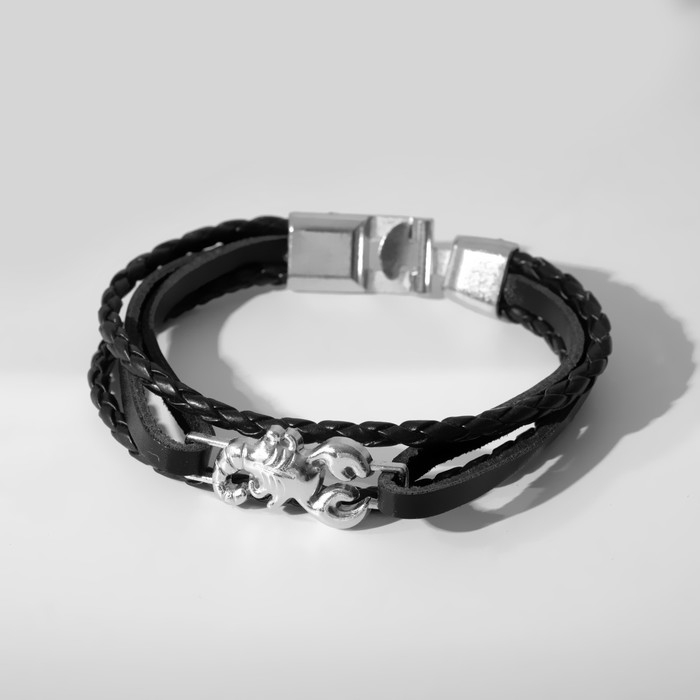 Браслет мужской &laquo;Крепость&raquo; скорпион, цвет чёрный с серебром, 21,5 см