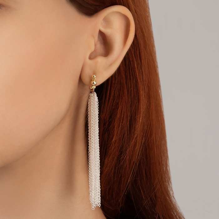 Серьги висячие &laquo;Цепи&raquo; сборка, цвет серебряно-золотой