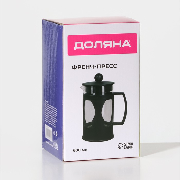 Чайник заварочный френч - пресс Доляна &laquo;Оливер&raquo;, 600 мл, стекло, цвет чёрный
