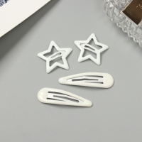 Невидимка для волос "Энико" (набор 4 шт) звезда, 5 и 3 см, белый