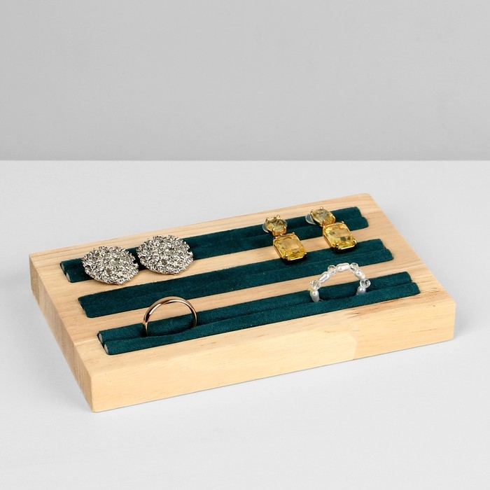 Подставка под кольца, 3 полосы, дерево, 15×10×2 см, цвет зелёный Подставка под кольца, 3 полосы, дерево, 15×10×2 см, цвет зелёный