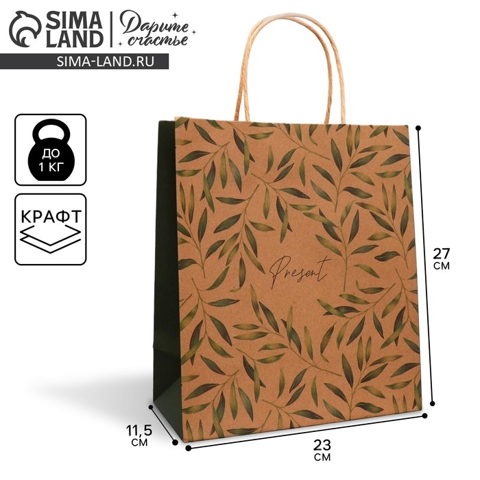 Пакет подарочный крафтовый, упаковка, &laquo;Подарок&raquo;, ML 23 х 27 х 11.5 см