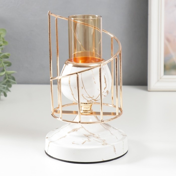 Подсвечник металл на 1 свечу "Белый мрамор с золотыми трещинками. Лестница" 23х13х13 см