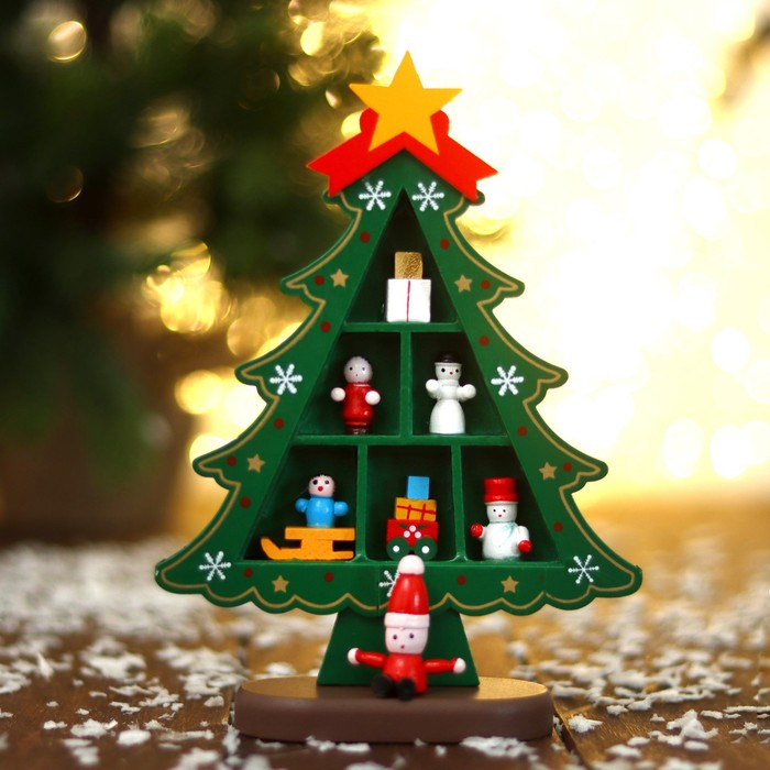 Новогодний сувенир &laquo;Ёлка с ячейками под подарки&raquo;, 14,5 &times; 19,5 см, зелёная