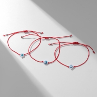 Браслет-оберег &laquo;Красная нить&raquo; набор 3 шт., глазик, цвет бело-голубой