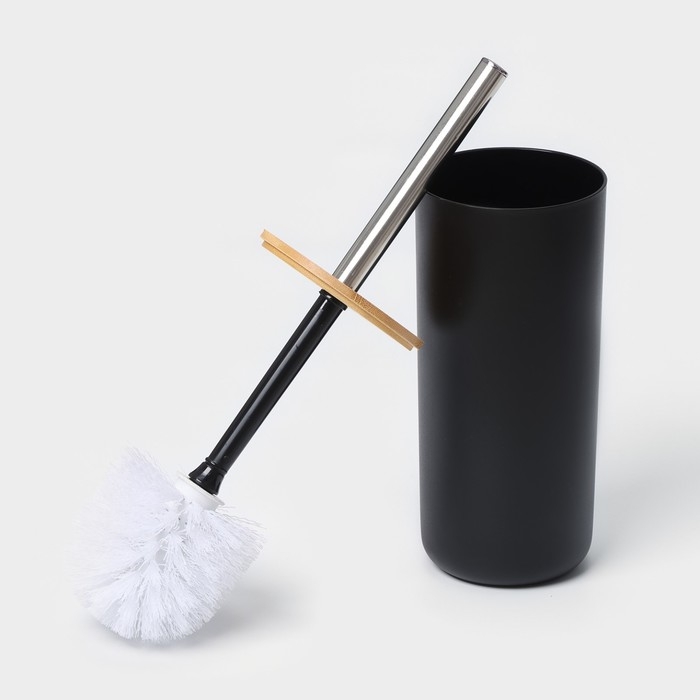 Набор аксессуаров для ванной комнаты SAVANNA &laquo;Вуди&raquo;, 6 предметов (мыльница, дозатор, 2 стакана, ёршик, ведро), цвет чёрный