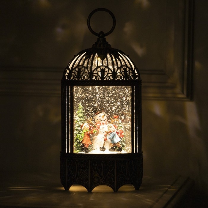 Светодиодная фигура &laquo;Фонарь с детьми и снеговиком&raquo; 13 &times; 25.5 &times; 8 см, пластик, батарейки ААх3 (не в комплекте), USB, свечение тёплое белое