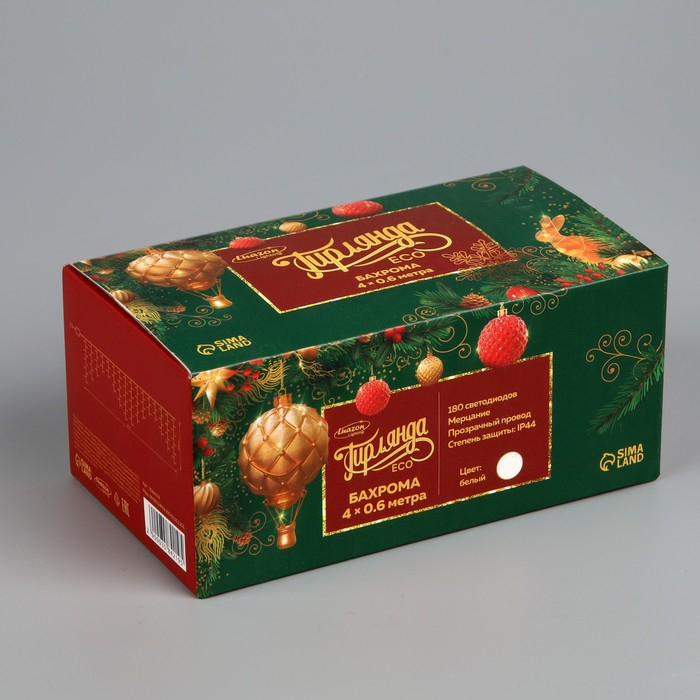 Гирлянда &laquo;Бахрома&raquo; 4 &times; 0.6 м, IP44, прозрачная нить, 180 LED, свечение белое, мерцание белым, 220 В