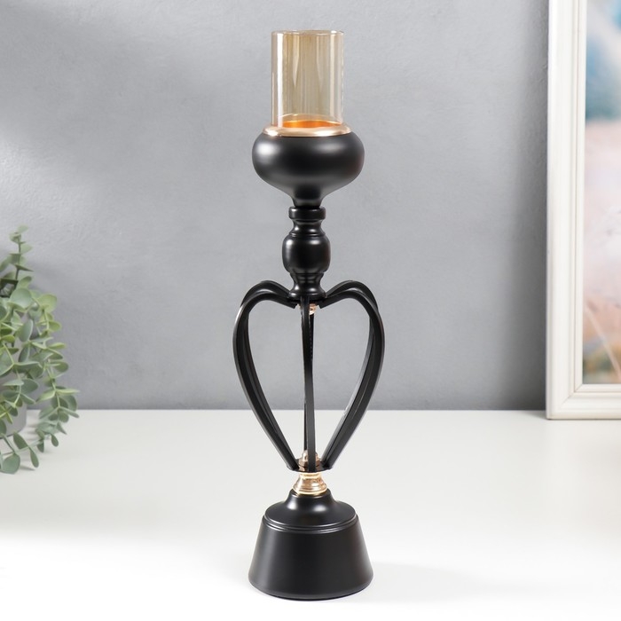 Подсвечник металл на 1 свечу "Физалис" чёрный 39х9х9 см