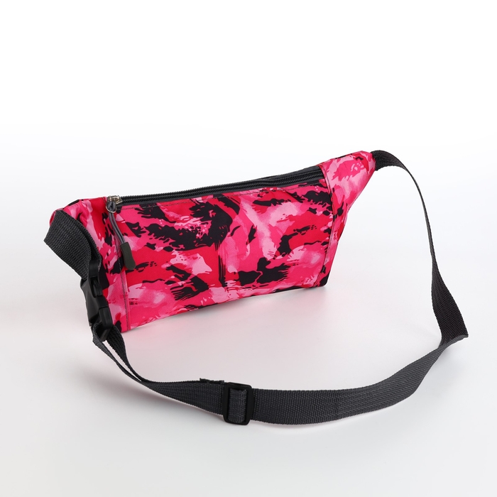 Поясная сумка на молнии, 2 наружных кармана, цвет розовый/камуфляж Поясная сумка на молнии, 2 наружных кармана, цвет розовый/камуфляж