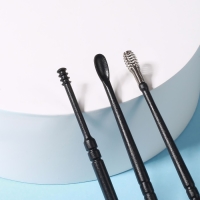 Набор для чистки ушей, 3 предмета, в пластиковом футляре, 10,5 &times; 3 &times; 1 см, цвет чёрный