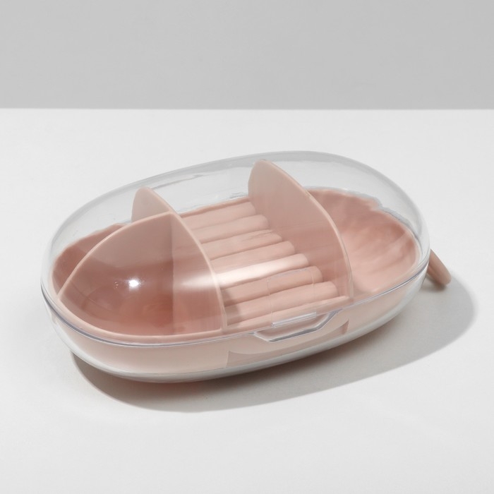 Подставка для украшений &laquo;Шкатулка портативная&raquo; 3 ячейки, 7 полос, 15&times;8&times;5 см, цвет розовый