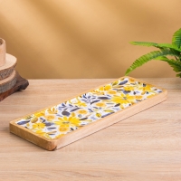 Блюдо прямоугольное "Желтые и синие цветы" дерево манго 41х15 см