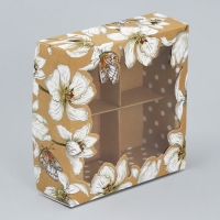 Коробка для конфет, кондитерская упаковка, 4 ячейки, &laquo;Крафт&raquo;, 10.5 х 10.5 х 3.5 см