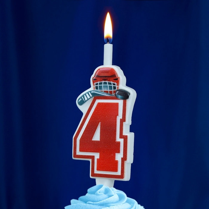 Свеча в торт &laquo;Хоккейная&raquo;, цифра 4, красная