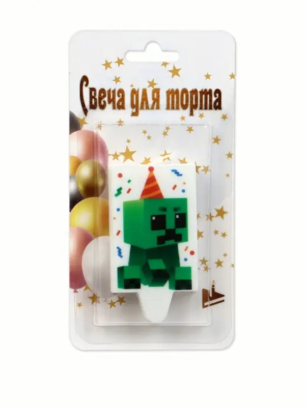 Свеча в торт "С Днем Рождения!", Майнкрафт.  4,5х8,4 см