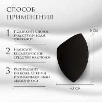 Скошенный спонж для макияжа &laquo;Капля&raquo;, 6 &times; 4 см, увеличивается при намокании, в футляре, цвет чёрный