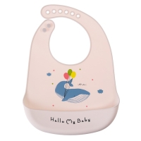 Нагрудник силиконовый, на кнопках, с карманом &laquo;Кит&raquo;, цвет серый/белый