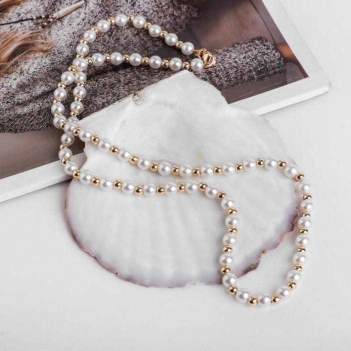 Бусы &laquo;Жемчуг&raquo; на цепочке, шар №6, цвет белый в золоте, L=53 см