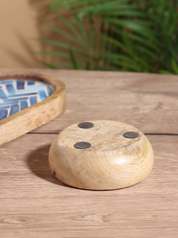 Набор розеток на подносе "Синие птицы" (3 шт) дерево манго 33,5х13х6,5 см