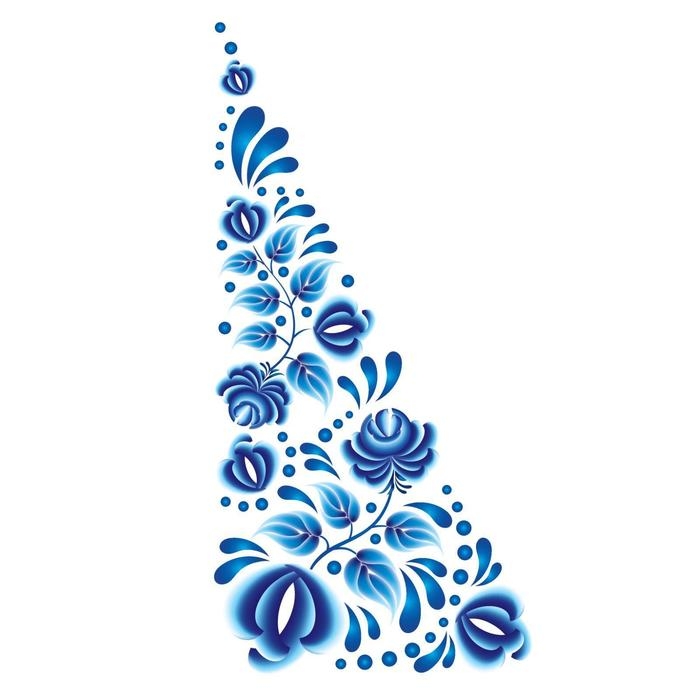 Термотрансфер &laquo;Гжель цветы&raquo;, уголок справа, 15 х 30 см, набор 10 шт.