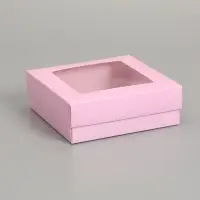 Коробка складная, крышка-дно,с окном, розовая, 15 х 15 х 5 см