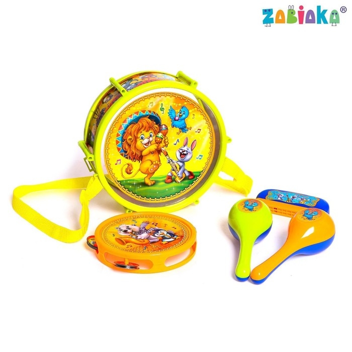 Набор музыкальных инструментов &laquo;Мульт Бэнд-2&raquo;, 7 предметов: барабан, бубен, 2 маракаса, губная гармошка, 2 палочки, цвета МИКС