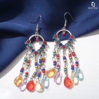 Серьги висячие со стразами &laquo;Восток&raquo; ловец снов, цветные в чернёном серебре, 8 см