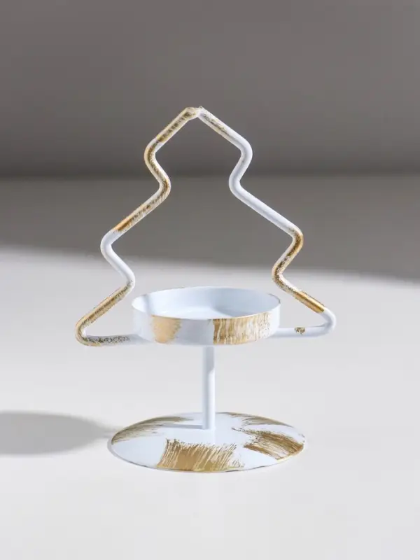 Подсвечник металл на 1 свечу "Ёлочка" белый с патиной d=5 см 7х7х12,5 см