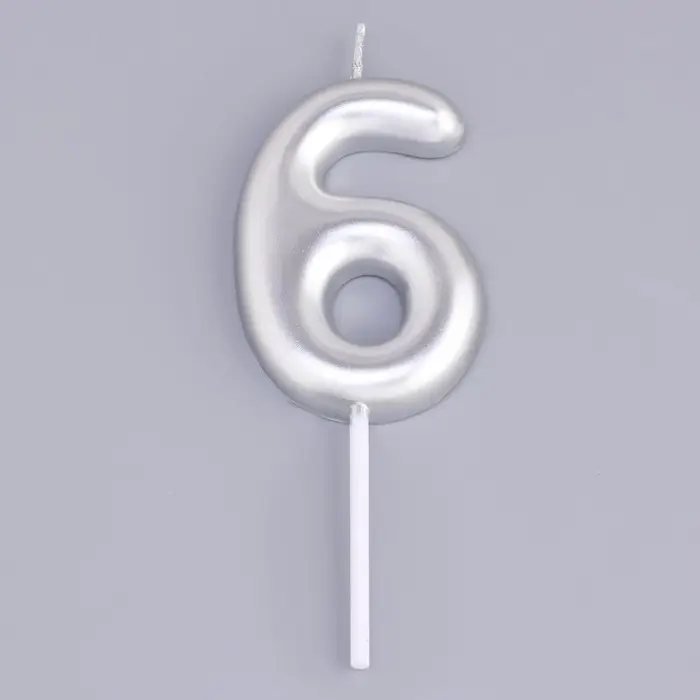 Свеча в торт &laquo;Европейская&raquo;, цифра 6, 6 см, серебро