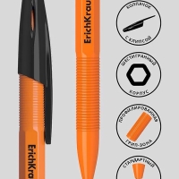 Ручка шариковая ErichKrause R-301 Orange Stick, узел 0.7 мм, чернила чёрные, длина линии письма 2000 метров, штрихкод на ручке