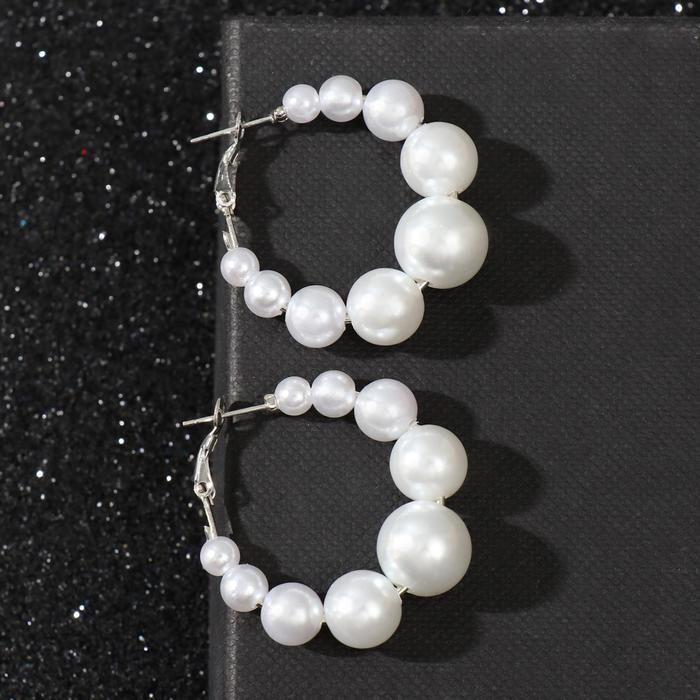 Серьги-кольца «Жемчуг» маленькие, цвет белый в серебре, d= 3,5 см Серьги-кольца «Жемчуг» маленькие, цвет белый в серебре, d= 3,5 см