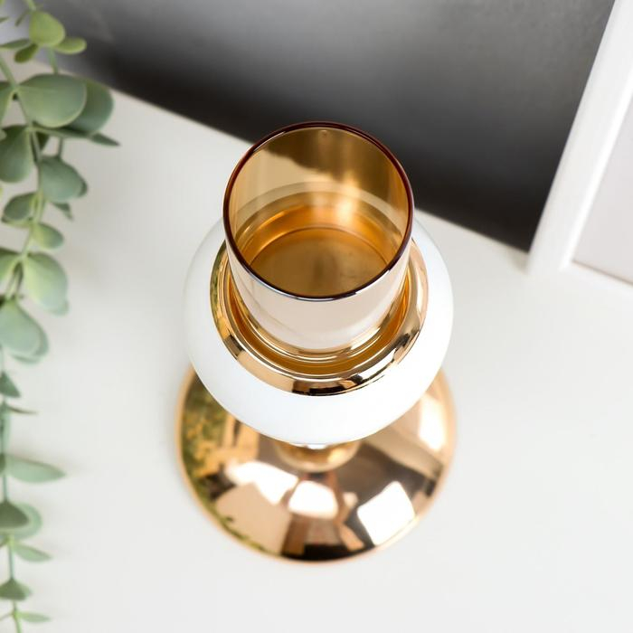 Подсвечник металл на 1 свечу "Хрусталики" белый с золотом 16х9,7х9,7 см