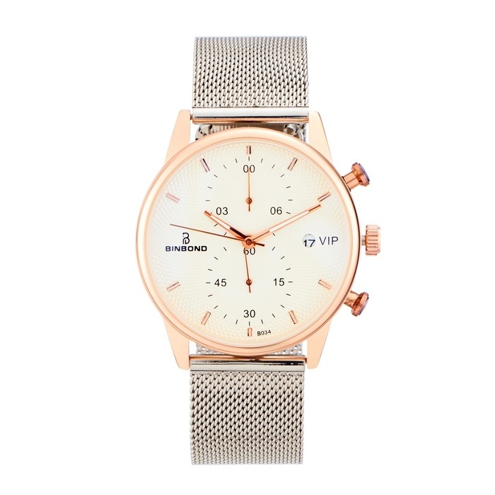 Часы наручные кварцевые женские, с календарем, d-4.2 см, ремешок l-26 см, 3 АТМ