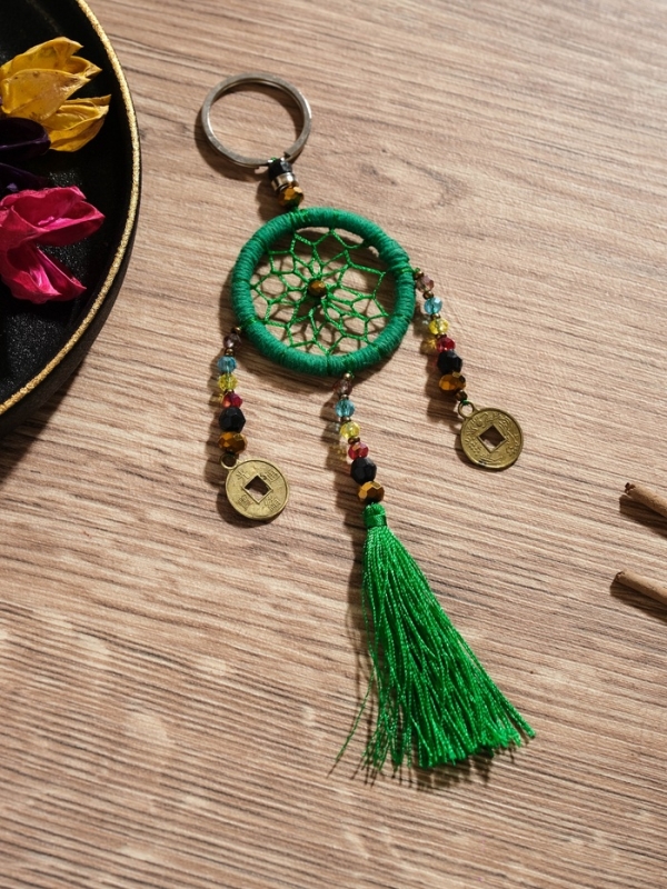 Брелок "Ловец снов" 4х15 см. тёмно-зелёный