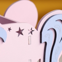 Кашпо деревянное 21.5&times;7&times;21 см уникальное "Единорог", розовый сиреневый