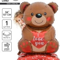 Воздушный шар фольгированный 58" &laquo;Медведь с сердцем&raquo;, на подставке