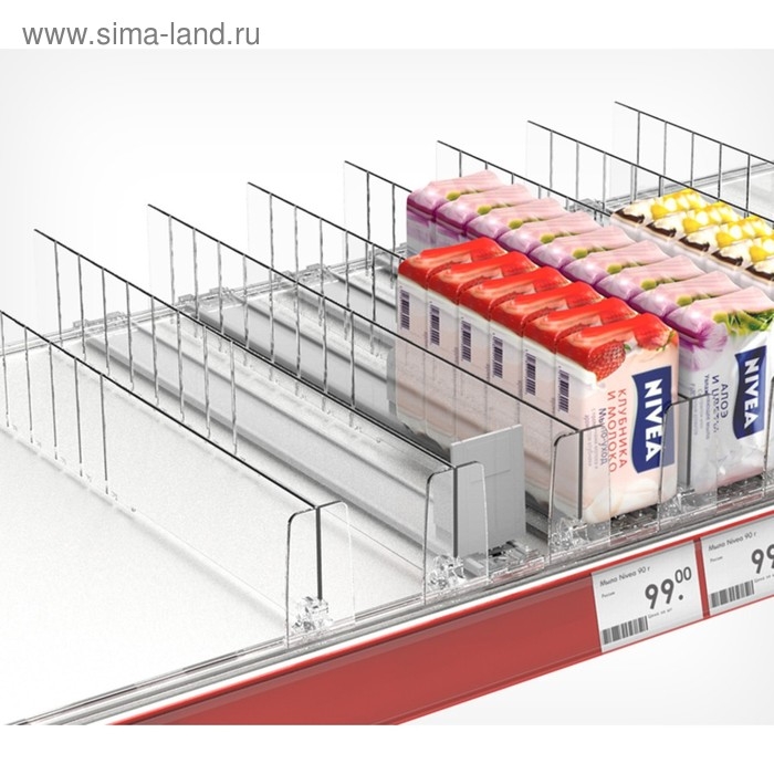 Пластиковый обламывающийся разделитель c передним ограничителем 60 мм, 185-385&times;20&times;60 мм
