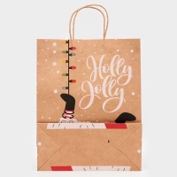 Новый год. Пакет бумажный подарочный новогодний крафт "Гирлянда", 33 &times; 26 &times; 12 см.