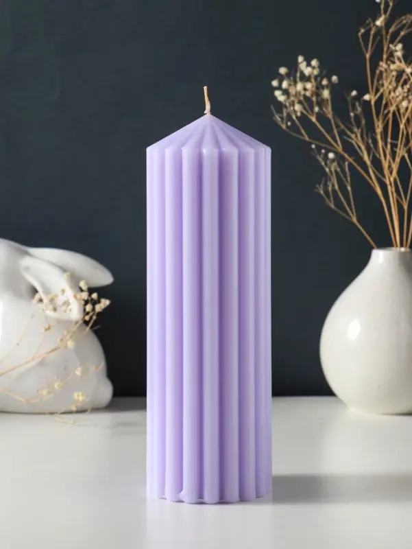Свеча-цилиндр 7х20 см, 600 гр, с крупными гранями, лаванда