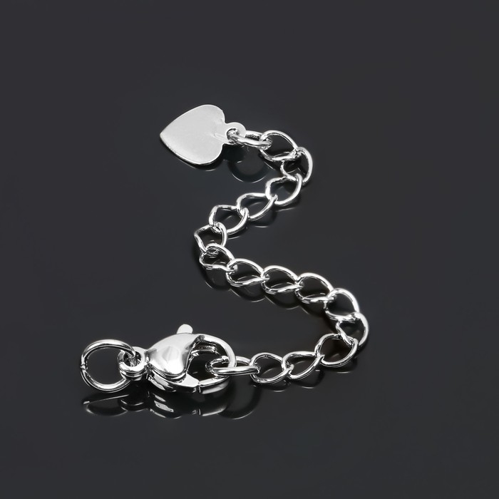 Замок-карабин 1,2&times;0,5 см &laquo;Сердечко&raquo; с удлинителем 5,3 см, цвет серебро