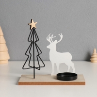 Подсвечник металл, дерево на 1 свечу "Олень у ёлочки" d=4 см 7,5х16х16 см
