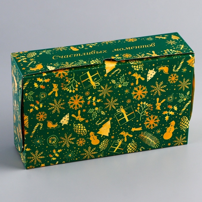 Новый год. Коробка складная, кондитерская упаковка с окном Новый год. Коробка складная, кондитерская упаковка с окном "Счастливых моментов" , 25 х 15 х 7 см