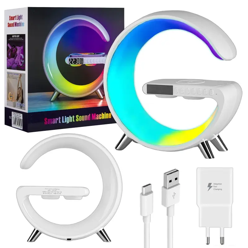 Портативная акустика RGB с беспроводной зарядкой 15W белый (20 шт/кор)