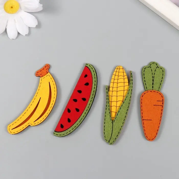 Декор для творчества иск. замша "Фруктики, овощи" МИКС 7х2,2 см