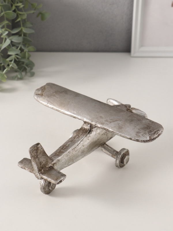 Сувенир полистоун "Ретро самолёт. Моноплан" серебро с патиной 21х21х9 см